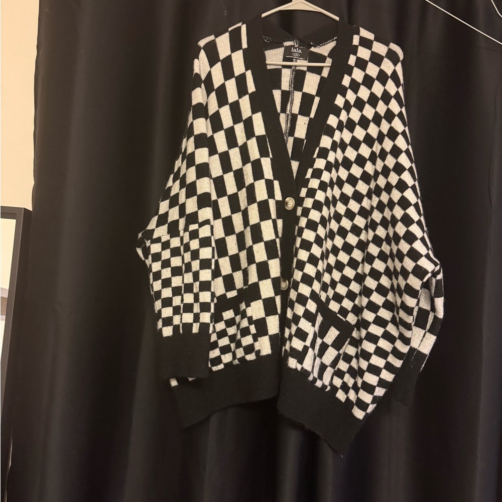 Dressed in LALA Black and White Checkered Cardigan